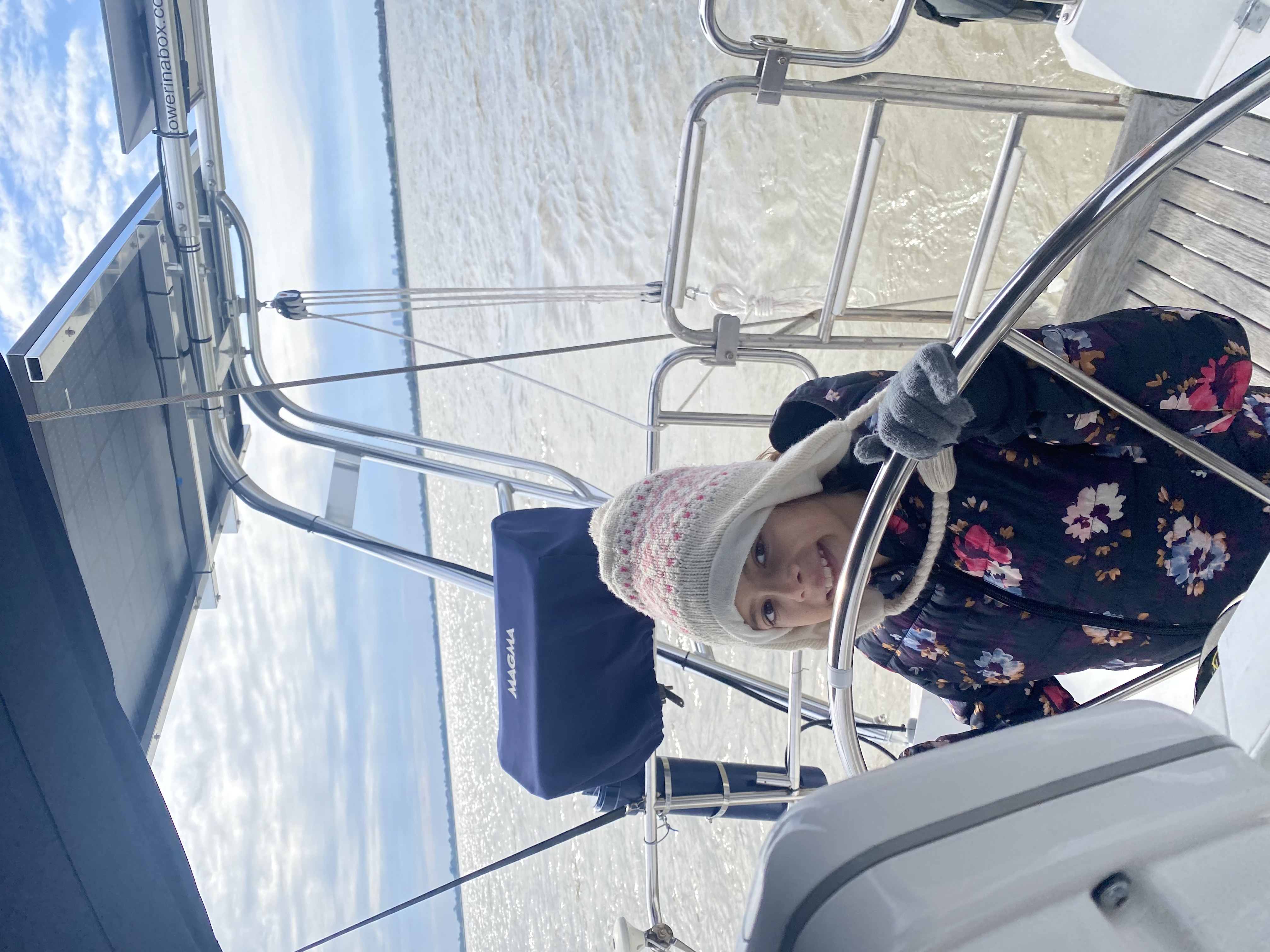 Marguerite at the helm sailing